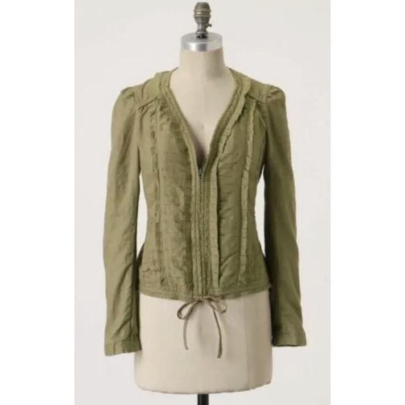 Anthropologie Hei Hei Bomber Jacket Linen Green Pleated Zip Military Sz 10 Top - Picture 7 of 8